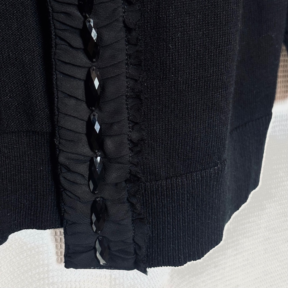 Banana‎ Republic Black Embellished Ruffle Trim Cardigan Sweater Size Small - Picture 3 of 8